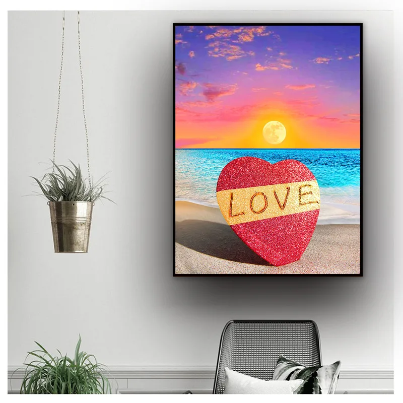 Odm/oem картины морской пейзаж Love and the beach pintura алмазная живопись холст Картина декор настенное искусство