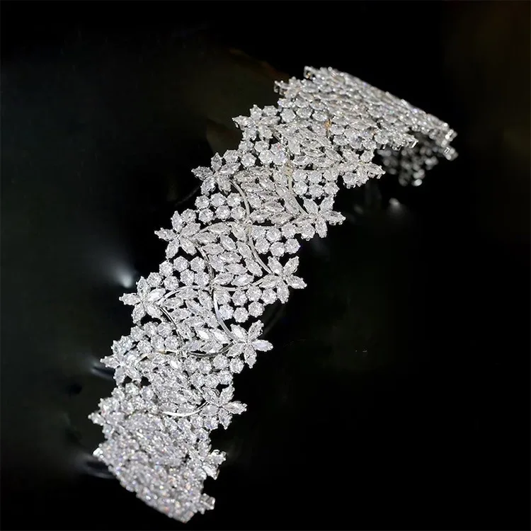 Wedding Hair Accessories Full Rhinestone Zircon Headband CZ Rhinestones Bridal Queen Leaf designs Tiara hair Band T0179