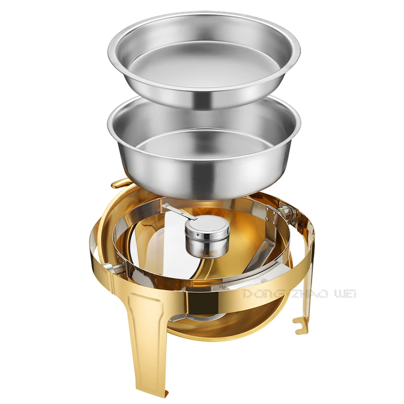 Hotel Buffet Thermal Food Warmer Golden Food Warmer Set Hotel Stainless Steel 6L Round Roll Top Chafing Dishes