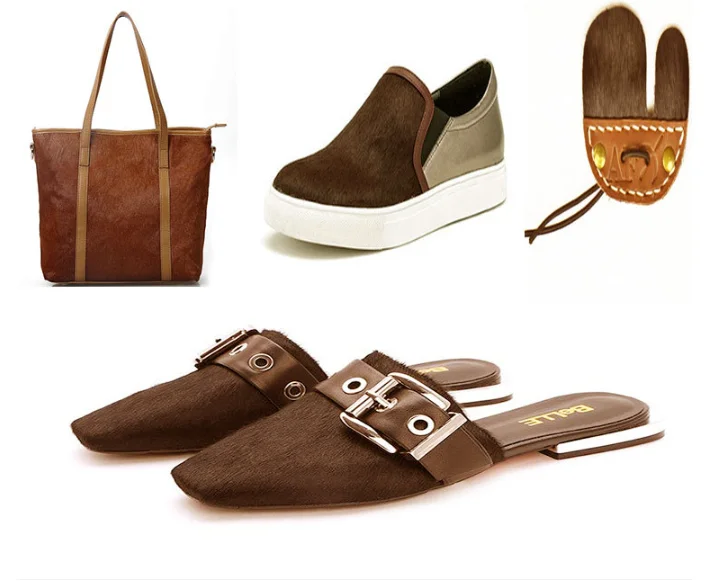 Soft solid color cowhide fur genuine horse hair leather pony hair for making shoes bags clothing