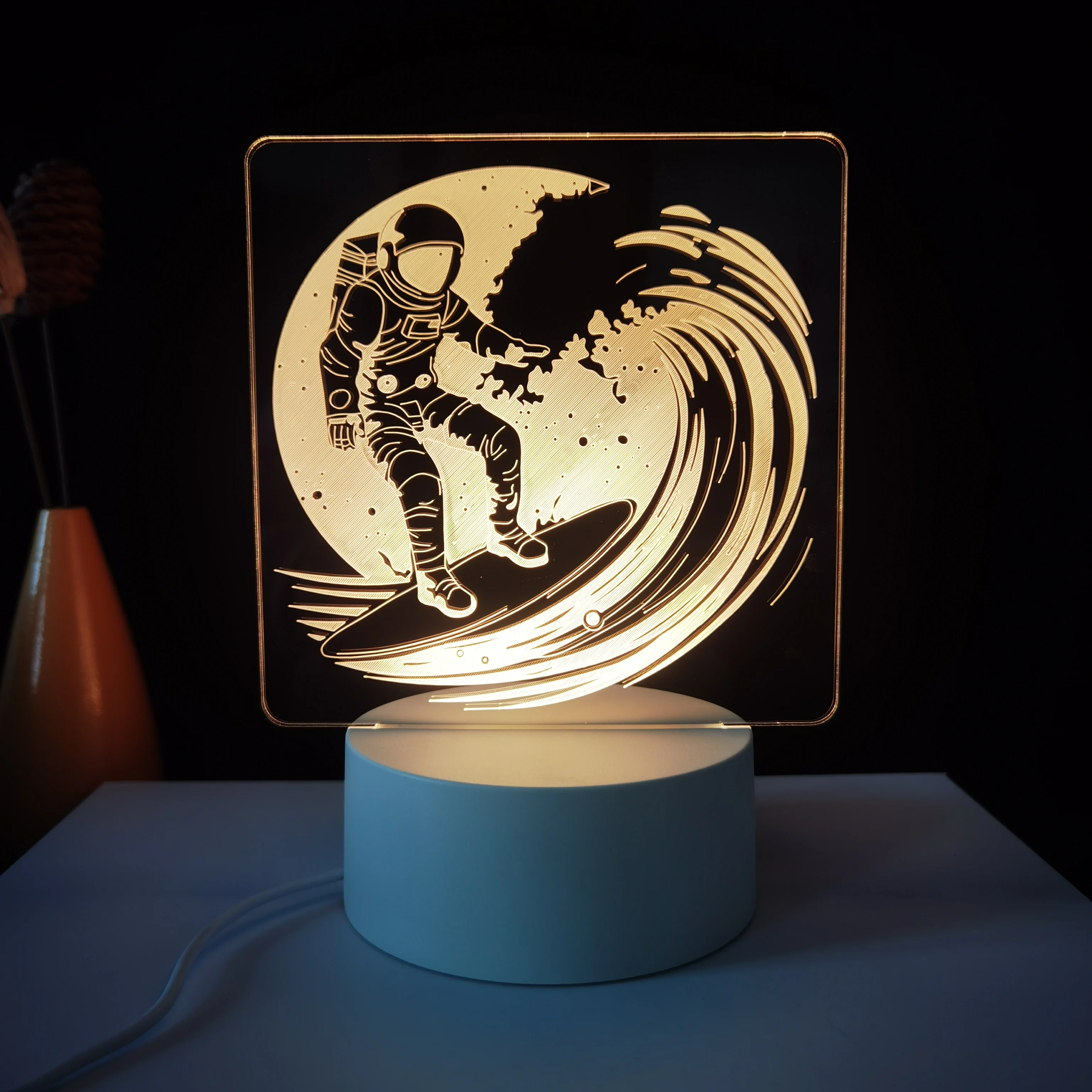 Illusion Acrylic Board Abs Base Night Lamp button Switch Warm Natural Daylight White Light RGB Monochrome Table Lamp Smart Home