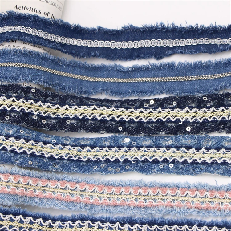 Wholesale Winter Coat Luxury Border Lace Trimming Ethnic Cord Blue Jeans Lace Trim Embroidery Sequin Lace Trim