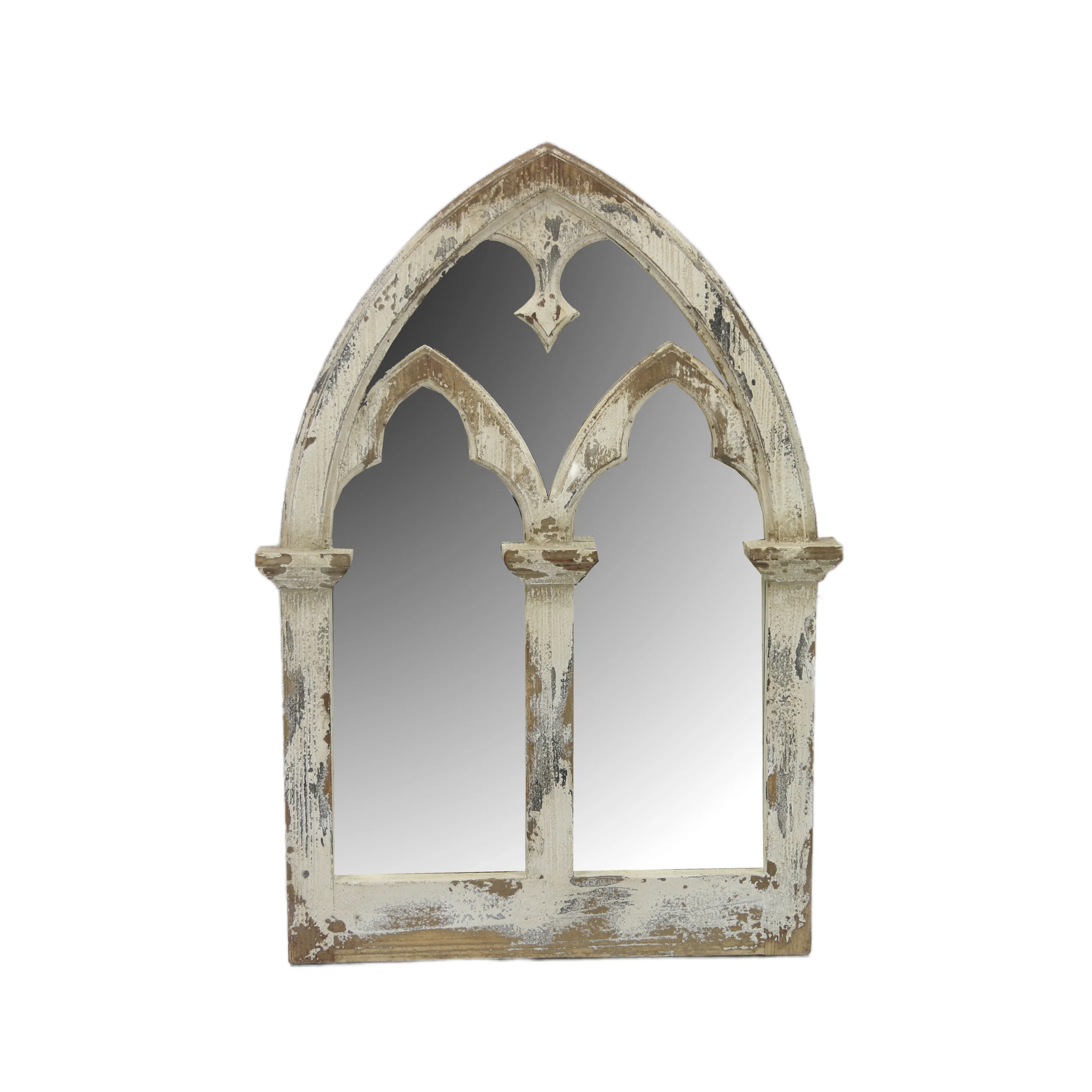 Antique Arch Style Hanging Wall Mirror Farmhouse Window Shape Decorative Garden Mirror Wood Framed Wall Mounted Mirrors