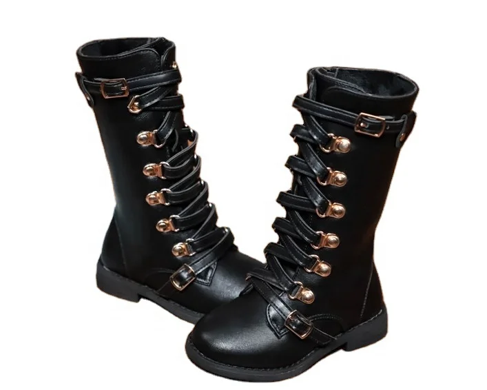 Factory directly sell mid-tube wedge  boots kids vintage England style fleece knee high girls winter boots