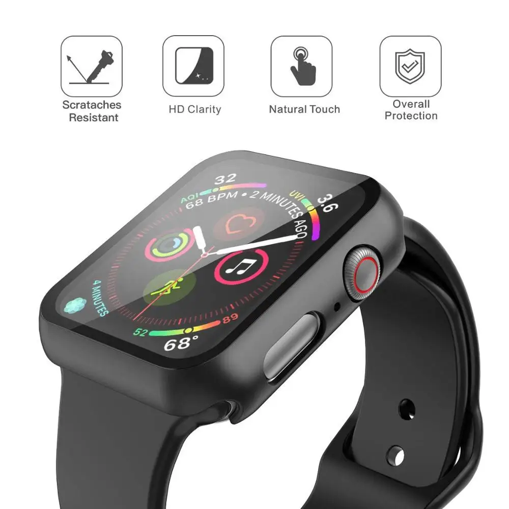 360 полноэкранная защита бампер рамка Матовый Жесткий чехол для Apple watch 6/SE/5/4/3/2/1 Защитная стеклянная пленка iwatperch