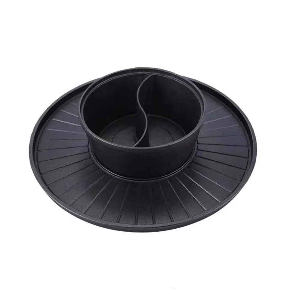 2 in 1 Cast Iron BBQ Grill Plate with Shabu Shabu Hot Pot Indoor Outdoor