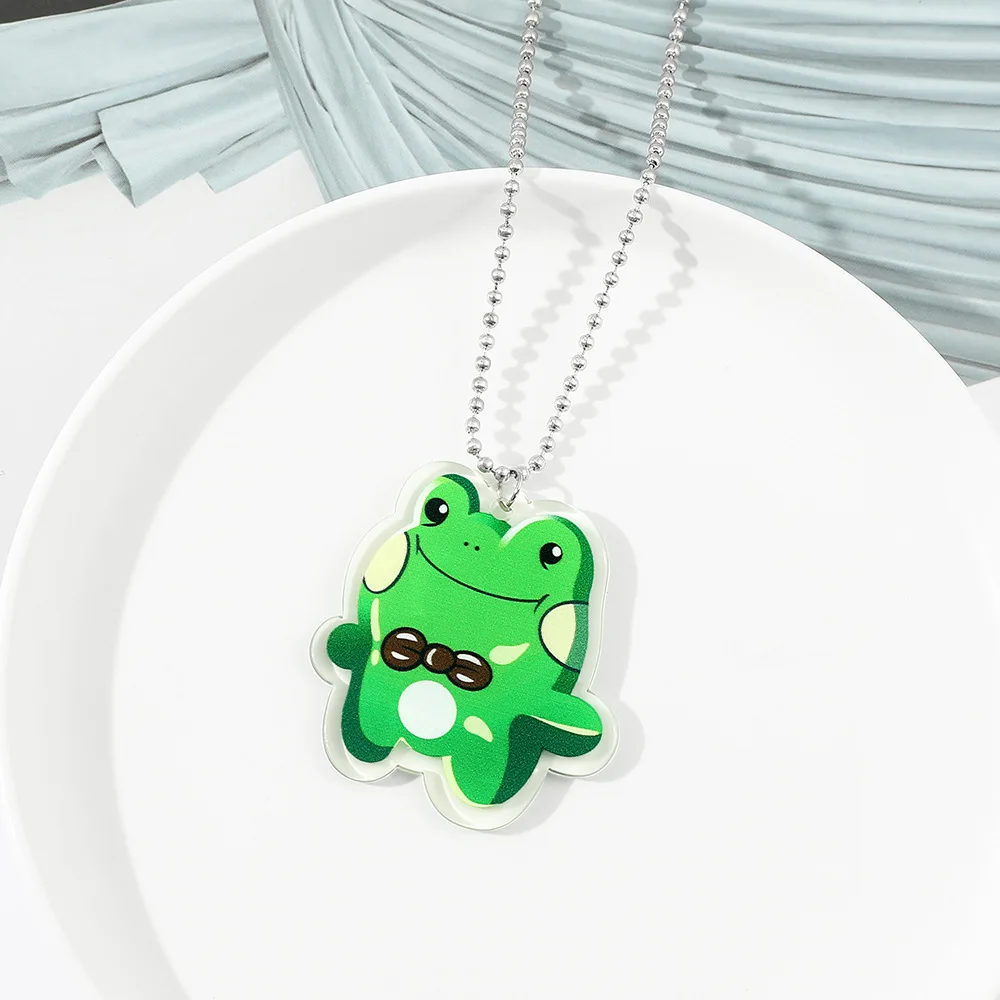 Creative Cute 2 Styles Green Animal Keychain Pendant Cartoon Frogs Necklace Frog Keychain for Gift