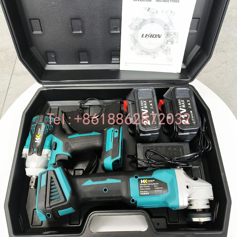 Set of 2pcs Power Tools 21V Lithium Battery Brushless Electric Wrench Cordless 12V Angle grinder Combination Tool Set