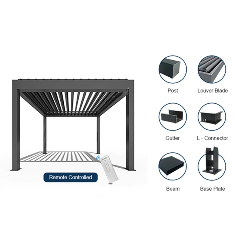 OEM&ODM  Waterproof garden bioclimatic outdoor aluminum pergola with louver