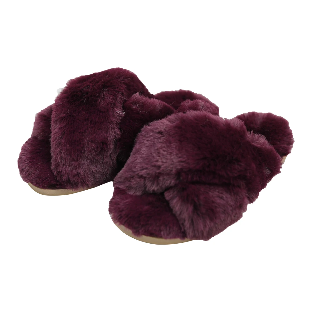 Fashionable Cross Strap Tpr Sole Winter Fluffy Fuzzy Indoor Plush Faux Fur Home Slippers For Women Lady