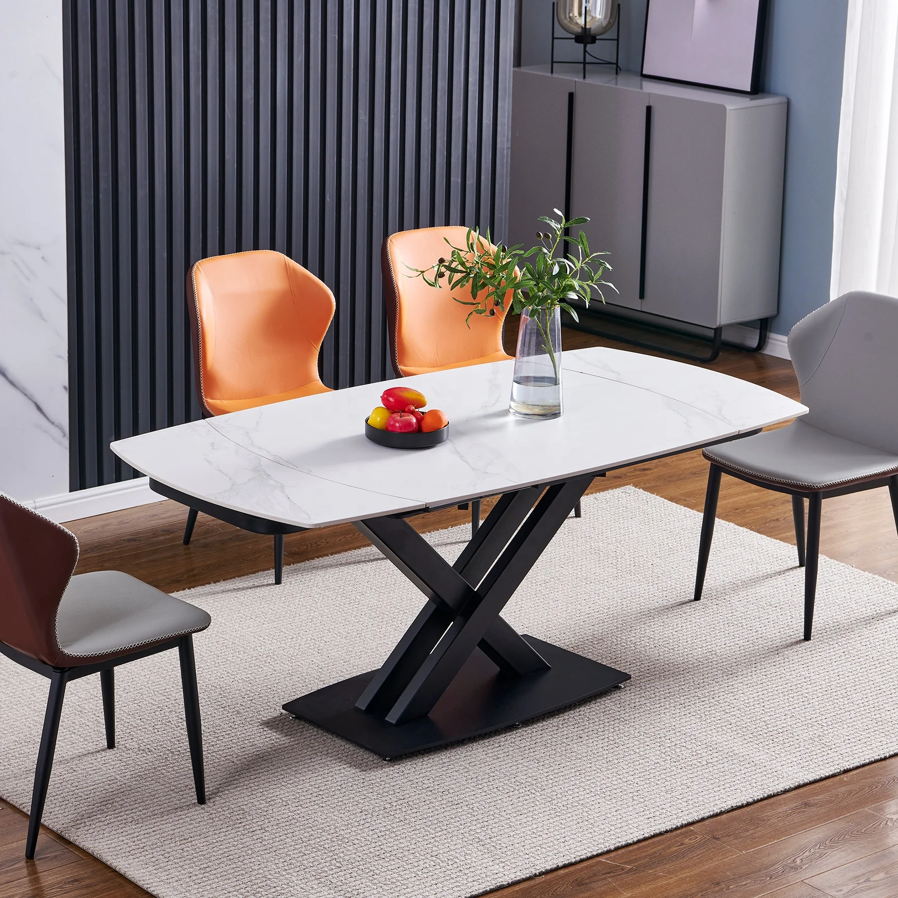 Luxury Stainless Steel Square Marble Dining Table Set Furniture Imported Modern Dine Room Chaires Dining Tables