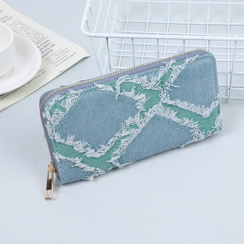 Fashion Scratched Denim Coin Purse Personality Large Capacity Ladies Long Purse Good Quality Credit Card Wallet