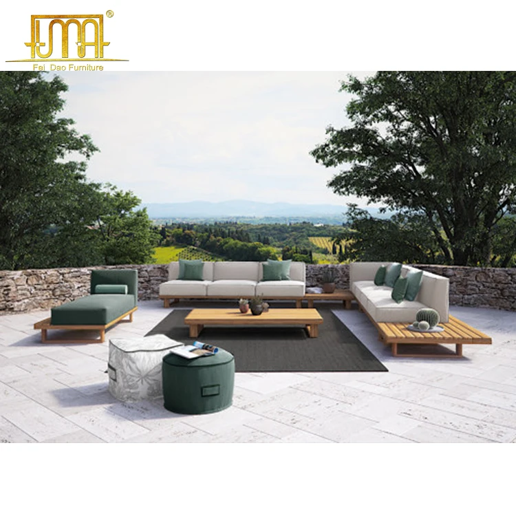 Outdoor furniture fabric material wooden hotel living room and garden sofa
