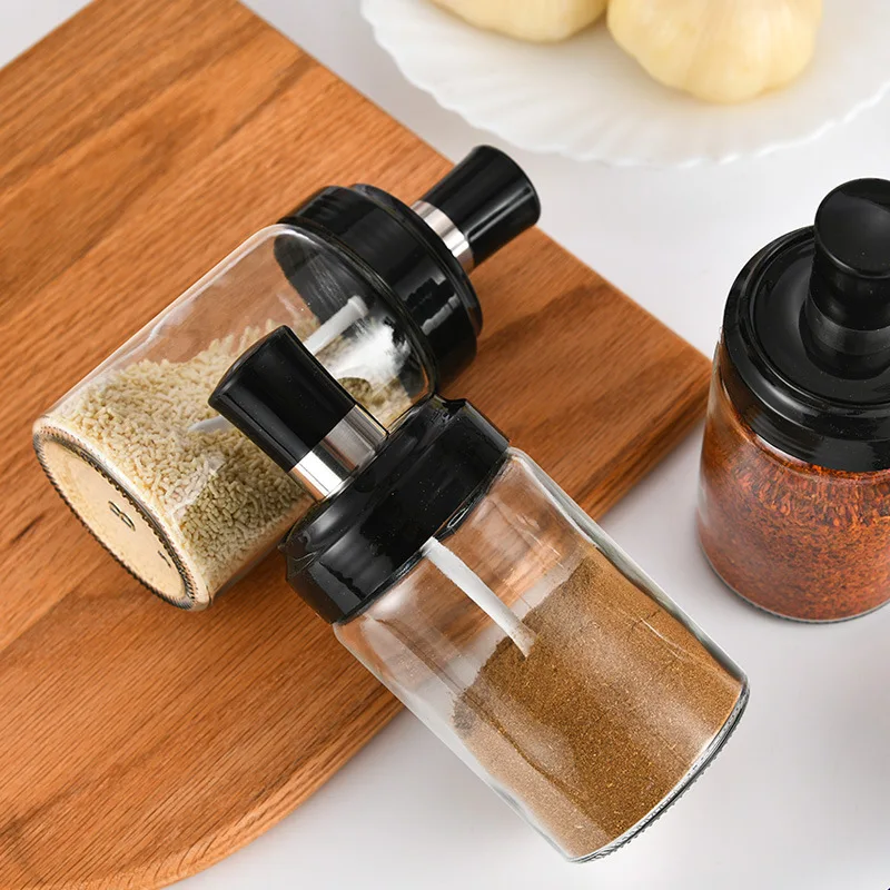 250ML Pepper Cruet Oil Bottle Spoon Cover Glass Honey Seasoning Bottle Moistureproof Kitchen Condiment Spice Jar