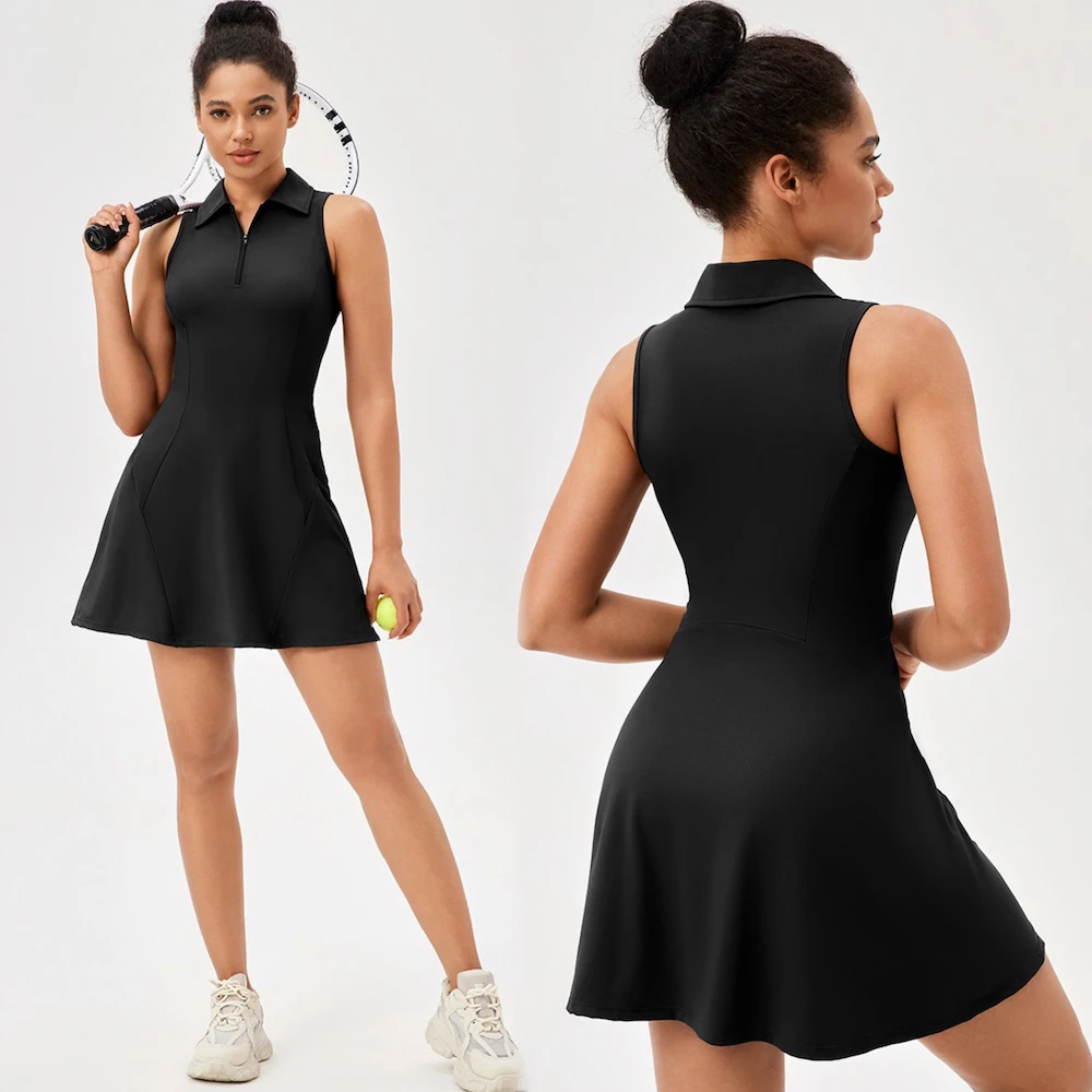 TianChen Sportswear Manufacturer New Design Plus Size POLO Neck Sports Gym Wear Quick Drying Yoga Golf Tennis Dress for Women