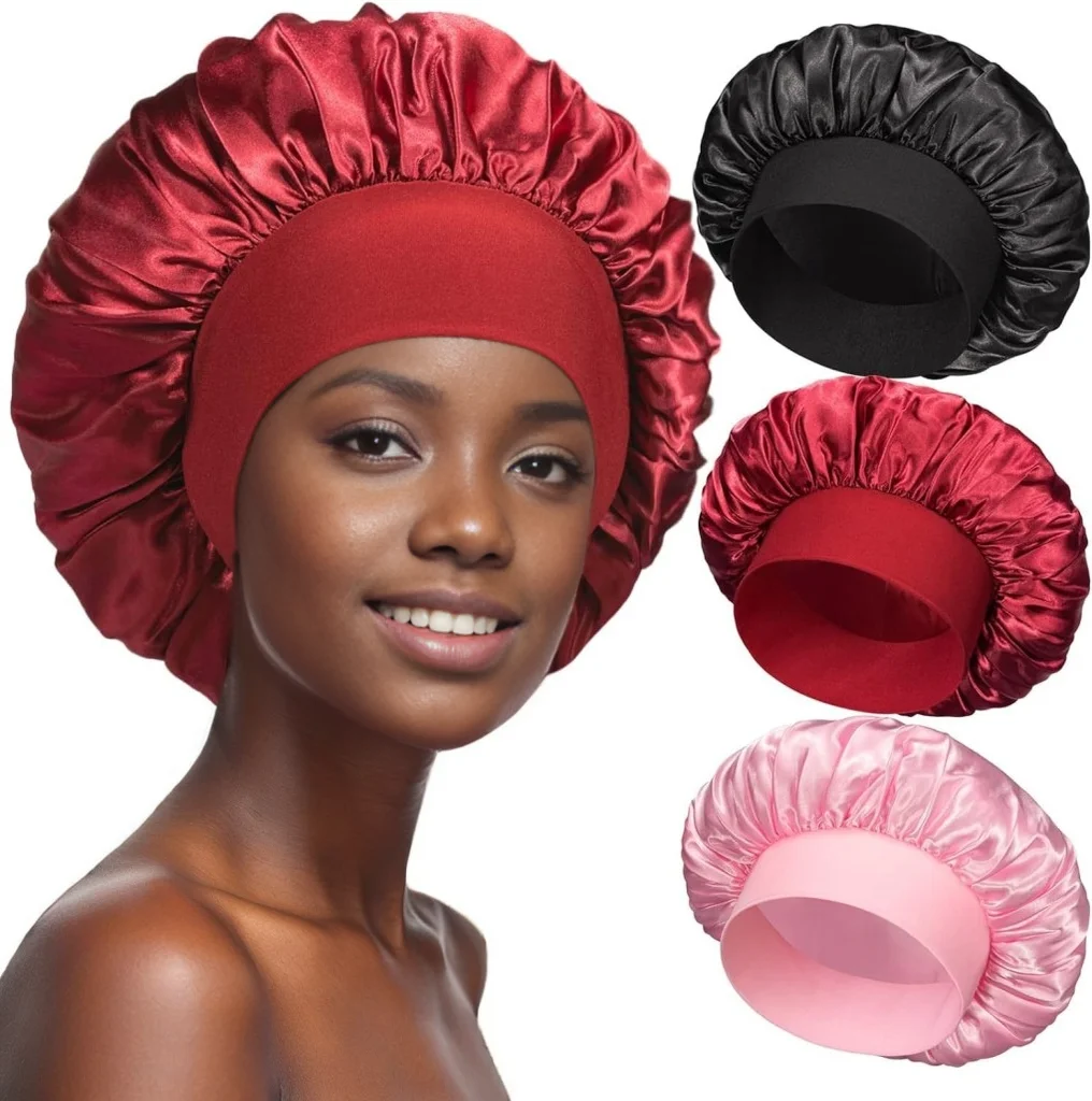 Women Satin Night Sleep Hats Solid Color Head Cover Shower Cap Sleeping Cap Elastic Band Satin Bonnet Beauty Hat