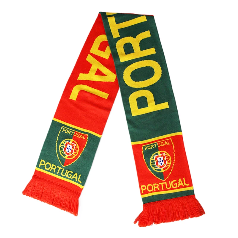 Sporty Portugal Acrylic Knit Custom Slogan Soccer Club Fans Double Sided Print Logo Scarf