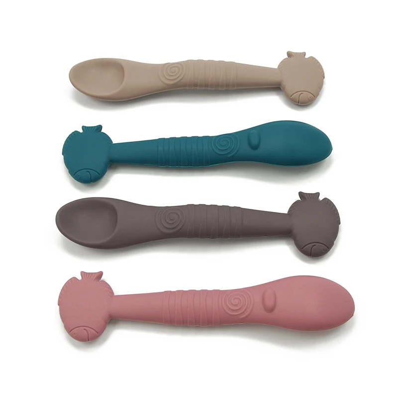 Hot Selling Fish Style Spoon For Kids BPA Free None Toxic Silicone Spoon For Wholesale Custom Logo And Colors Available