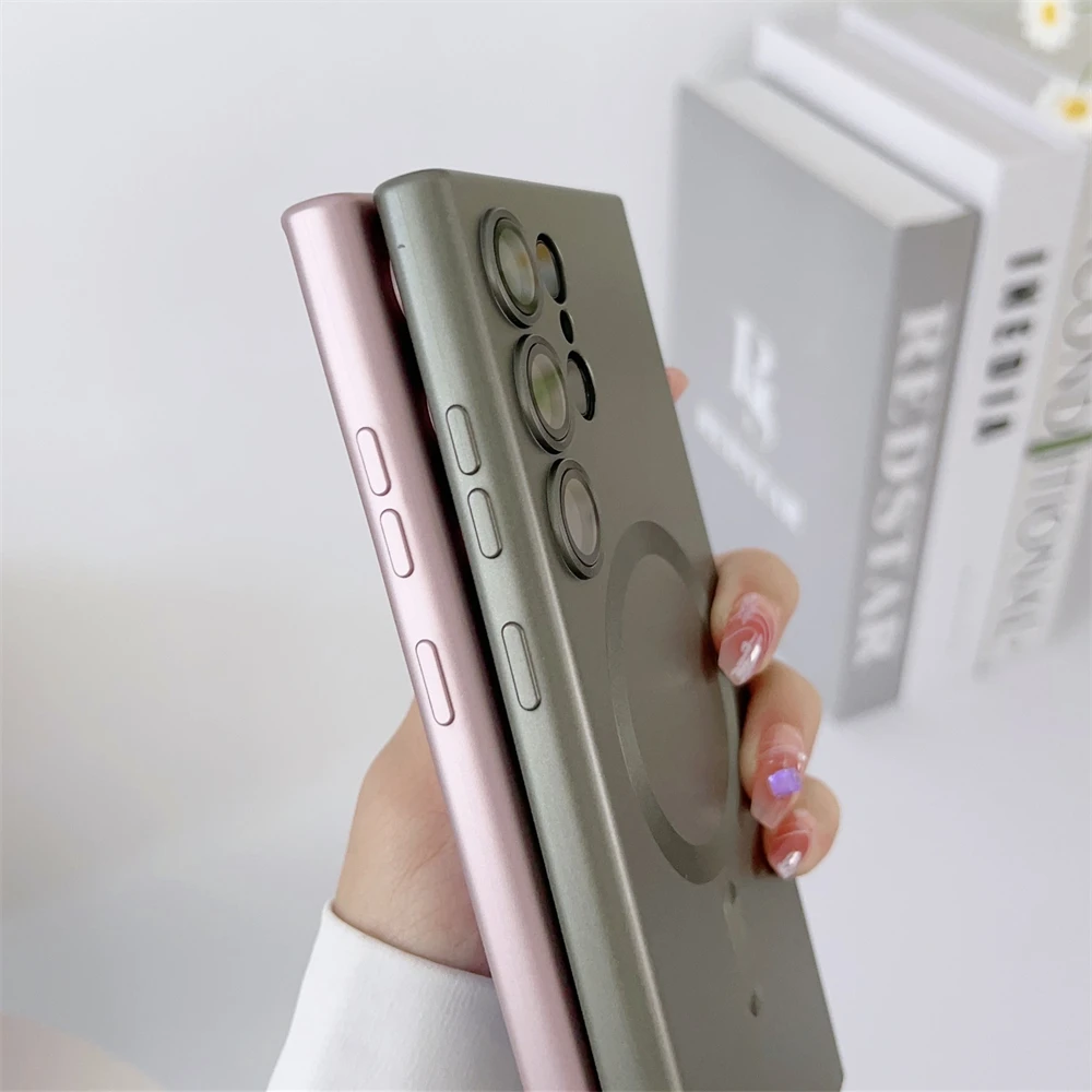 Wholesale Luxury Matte Magnetic Wireless Charger phone case for Samsung S23 Ultra S22 Plus S21 fundas Shockproof soft back cover