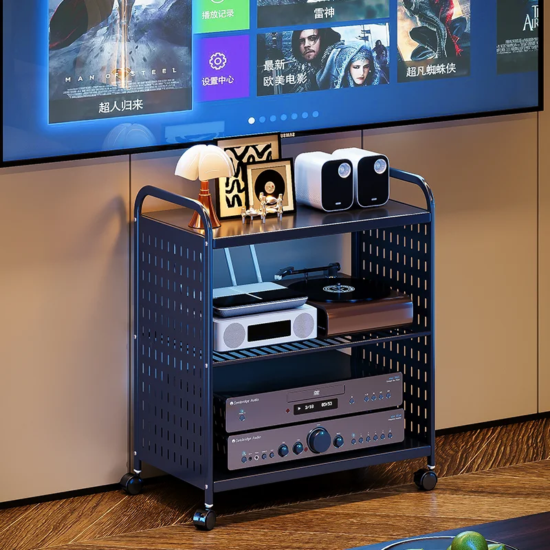 Gray Shelf Mobile Moving Metal Electronic Product Storage Rack With 4 Wheels