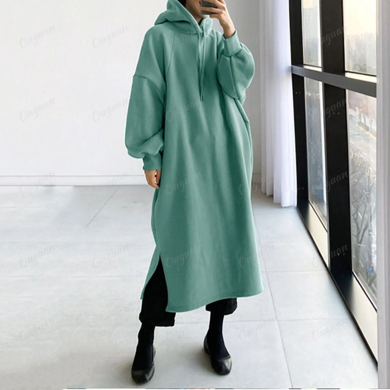 New Arrivals Winter Wholesale Dress Plus Size Women Clothing Elegant Casual Hoodie Dress Long Sleeve With Pockets Casual Dresses