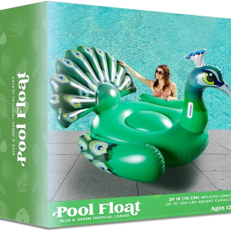 Customizable Large Floating Boat Green Peacock Portable Water Riding Toy Inflatable Row Float Toy Customizable Green Peacock