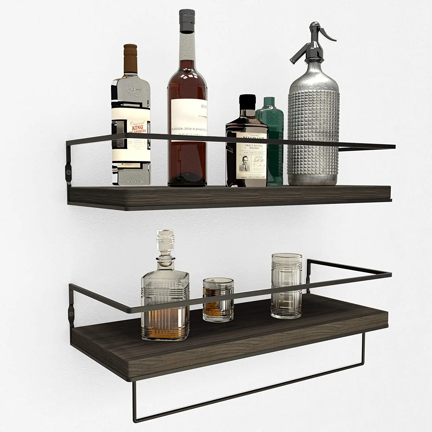 Wall Mounted Storage Shelves with Metal Frame and Towel Rack Floating Shelves for Wall