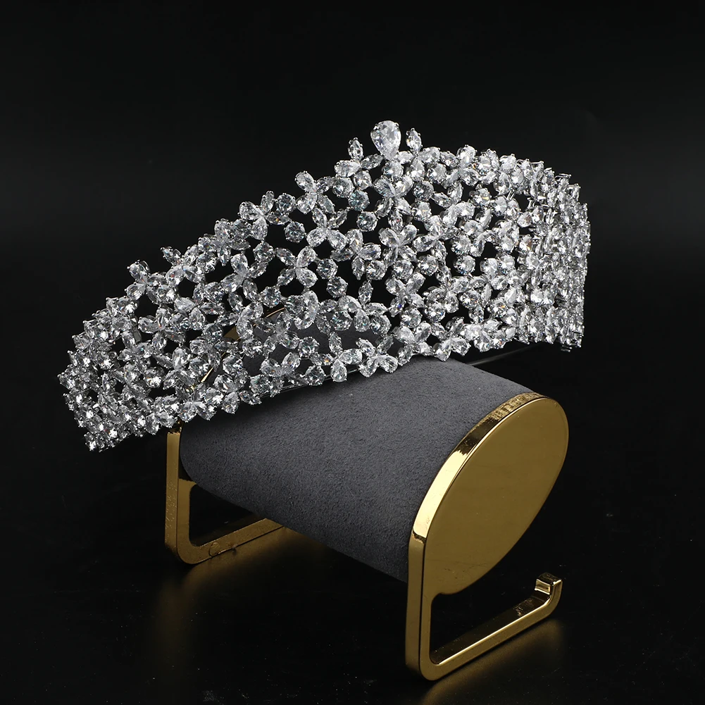 CUNYAN Platinum Plated Zircon Crowns Wedding Crown Headpiece Bridal Hair Accessories Jewelry Women Princess Pageant Crown Tiara