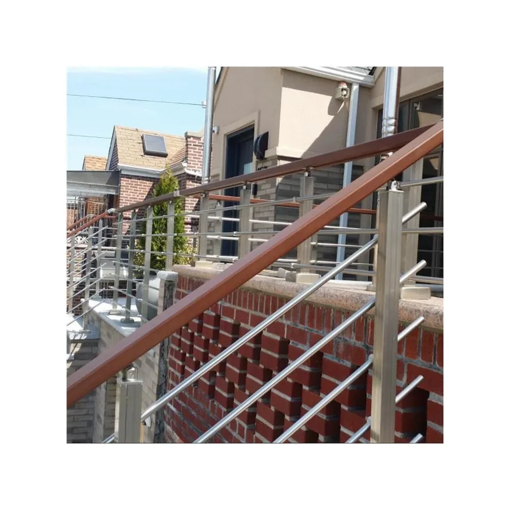 ACE Hot Terrace Railing Balcony Outdoor Stainless Steel Tube Staircase Railing Balustrades Tube Railing with Wood Handrail