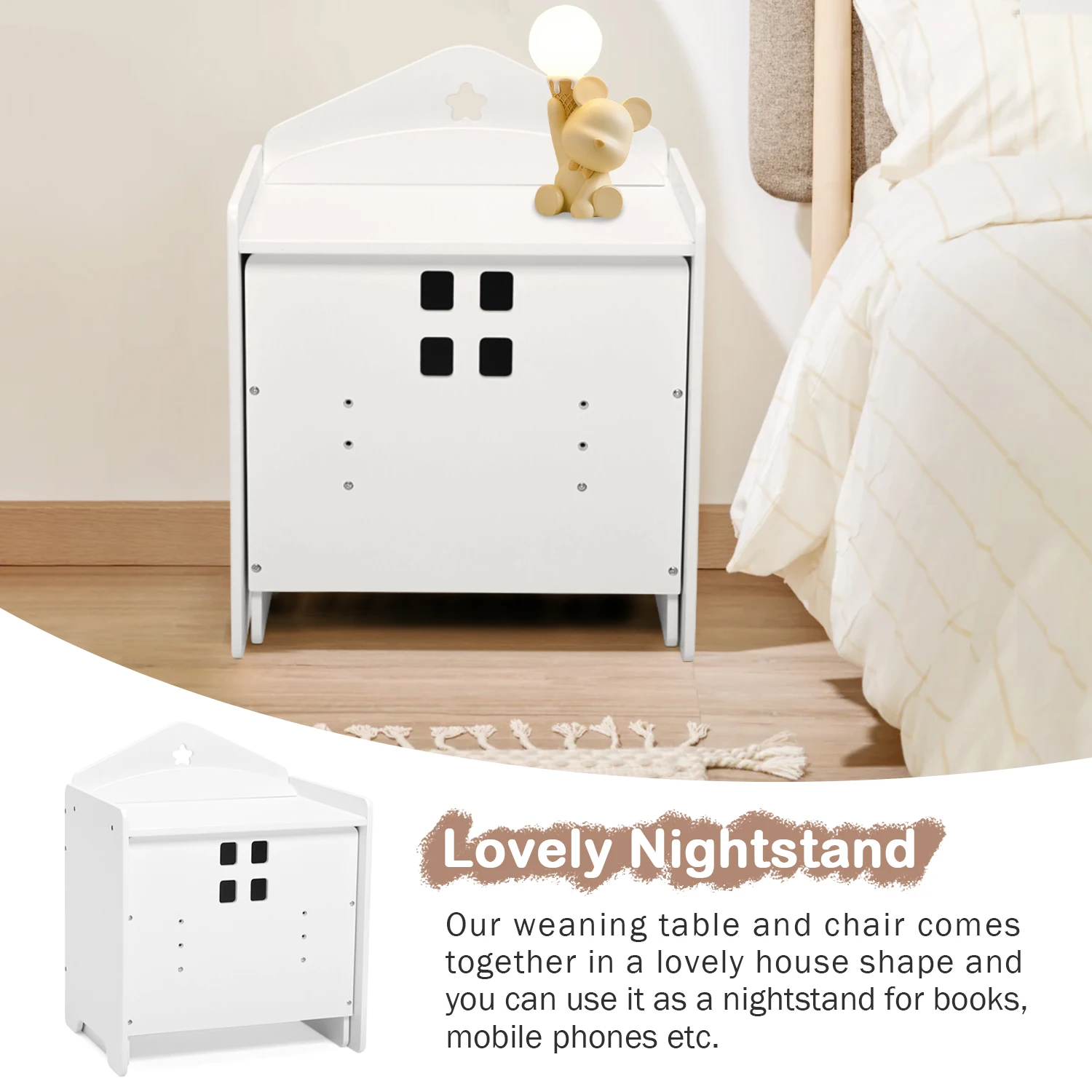 Tiktok Hot Wood Baby Table And Kids Chair White Children Furniture Sets Wooden Weaning Table