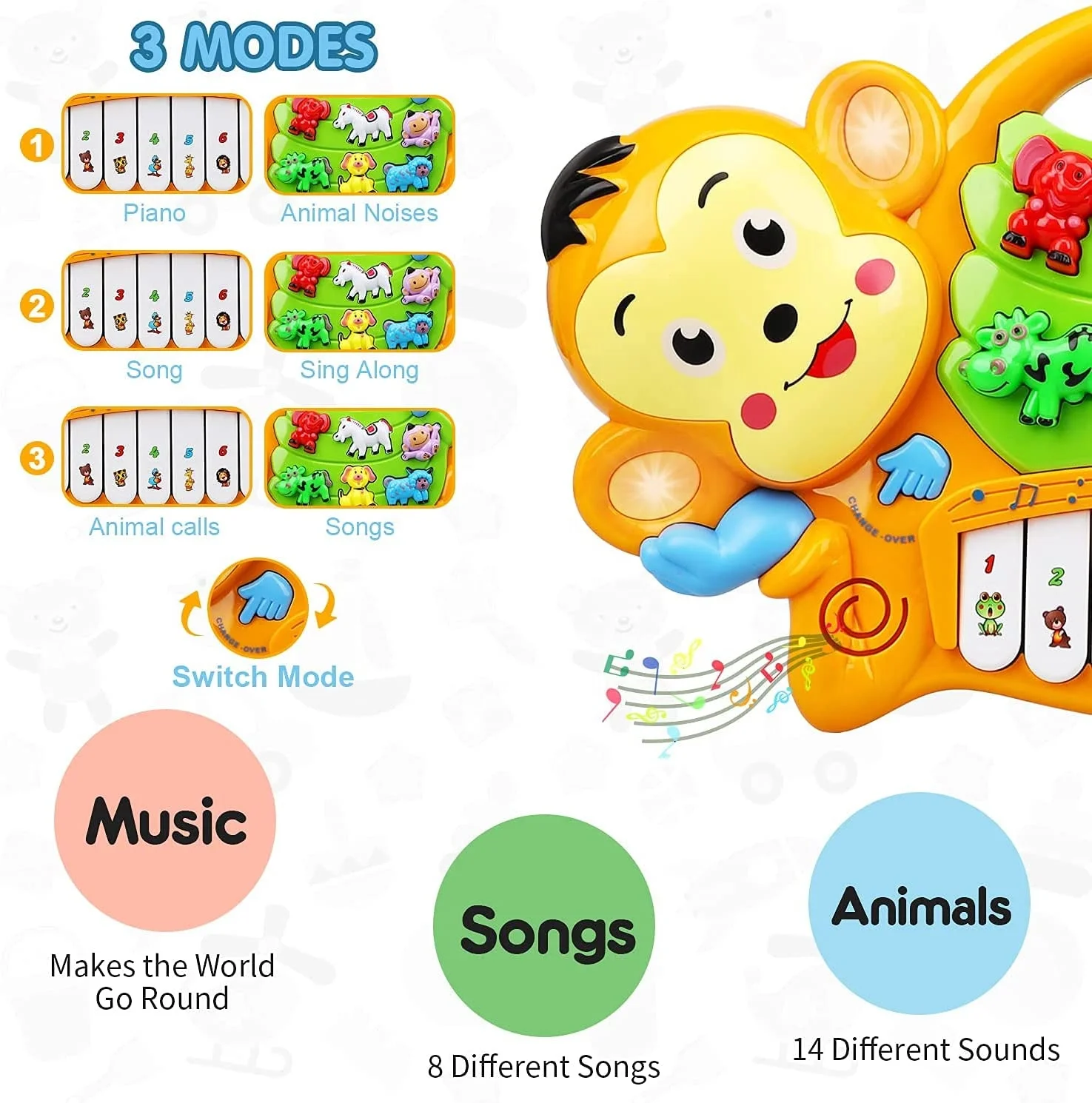DADI OEM&ODM Cute Cartoon Animal Monkey Electric Piano Plastic Toys Baby Piano Keyboard Toy For Kids