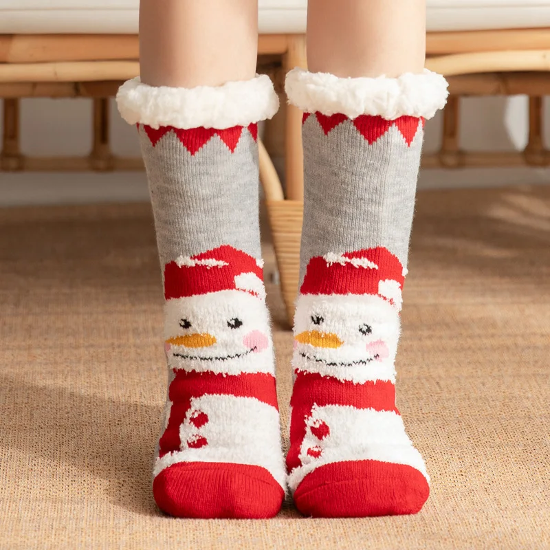 Santa Claus Fluffy Warm sleep socks Thick Fleece Non Slip Home floor Socks christmas cozy socks