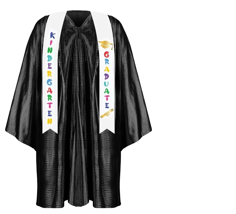 Preschool and Kindergarten Graduation Gown Cap Tassel Set with Charm Printed Stole for Kid Grad Gift