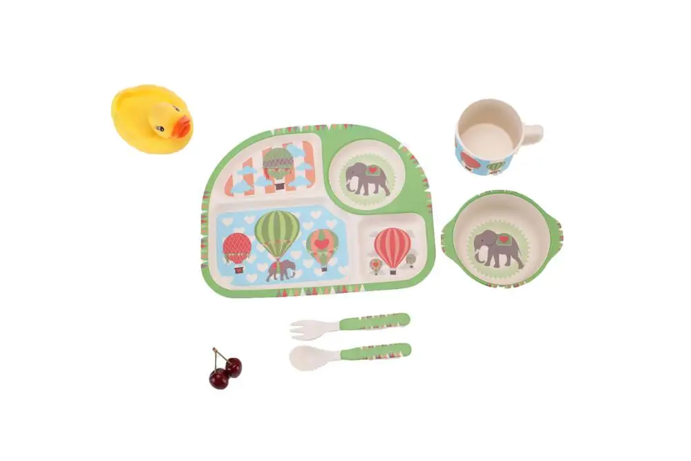 
Elliptical divided compartment Cartoon biodegradable children tableware set, bamboo fiber dinnerware 