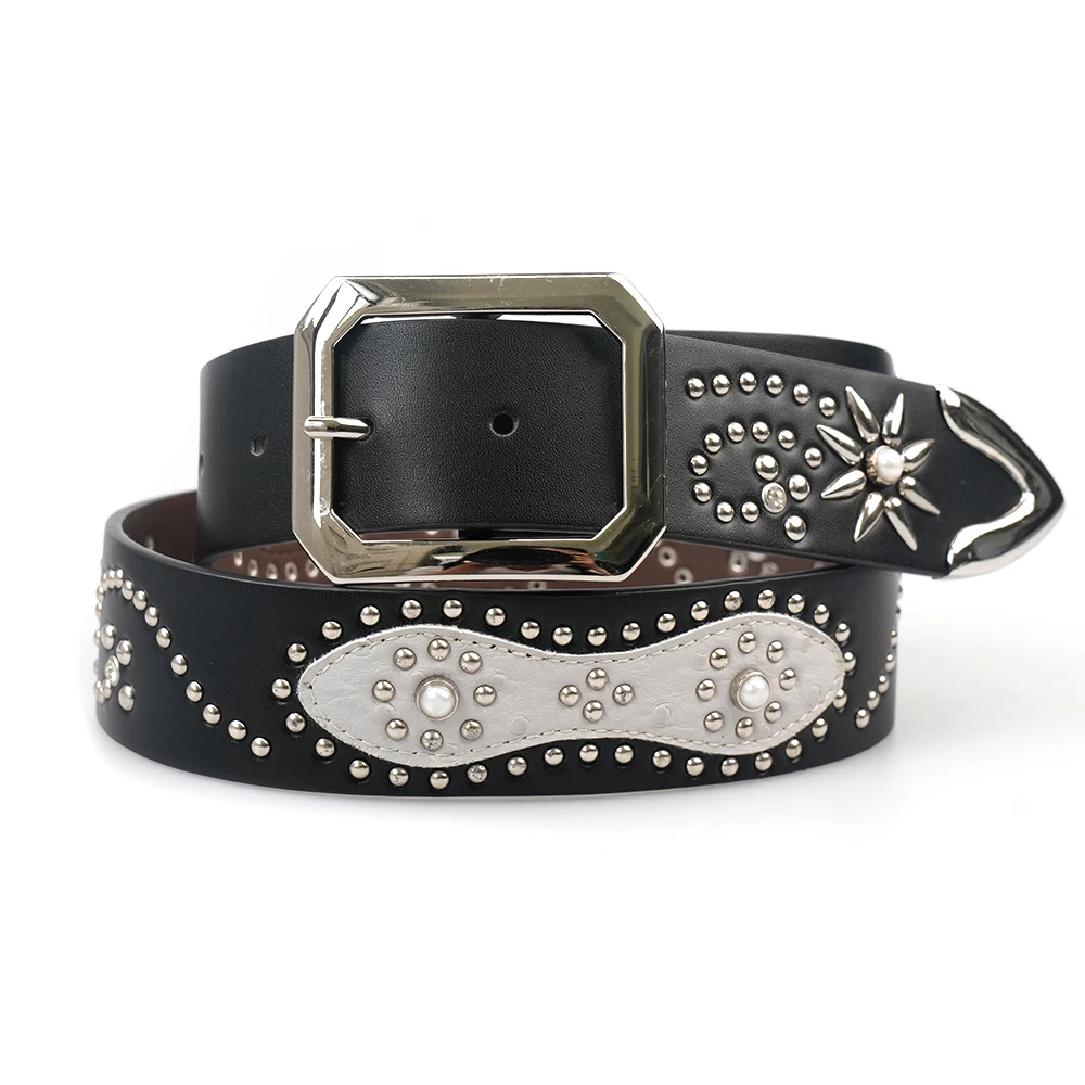Fashion Vintage Faux Leather Belts for Jeans Pants Punk Accessories Gothic Handmade Studded Rivet Y2k Belts for Cowboys Cowgirls