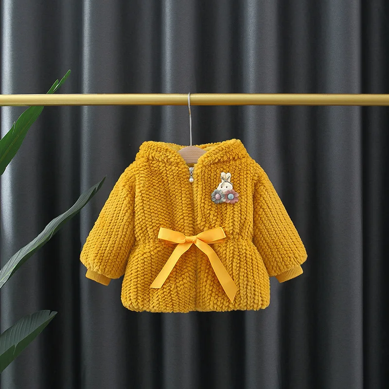 2023 girls winter clothes autumn Little Rabbit Wool Sweater Coat Cute Waist Ribbon Knot Cartoon Coat Wool Sweater 1-5years