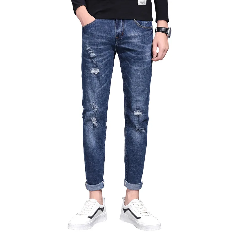 Oem Custom High Quality streetstyle rippedjeans Distressed Style Jean For Man Regular Denim
