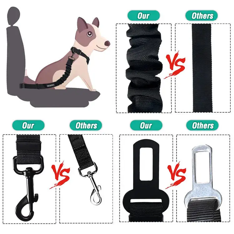 Custom Logo Safety Seat Belt Travel Leash Adjustable Dog Seat Belt Pet Car Seat Belt