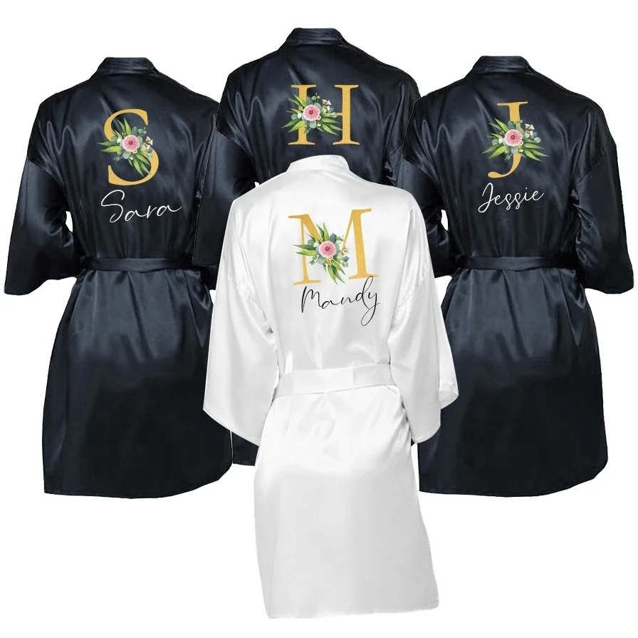 Custom Wedding Dressing Gown Personalised Names Bride Robes Bridesmaid Satin Custom Robes for Gifts Sleepingwear