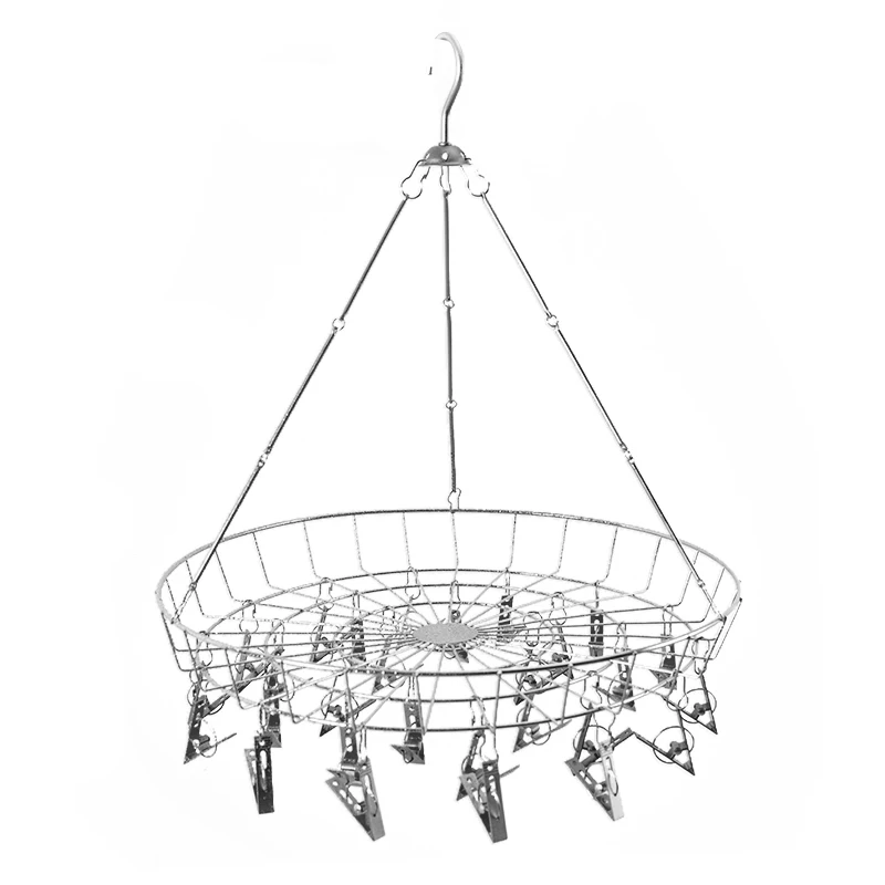 Wholesale Multi-Clips Hanger For Socks Stainless Steel Metal Socks Rack With Basket And Clips