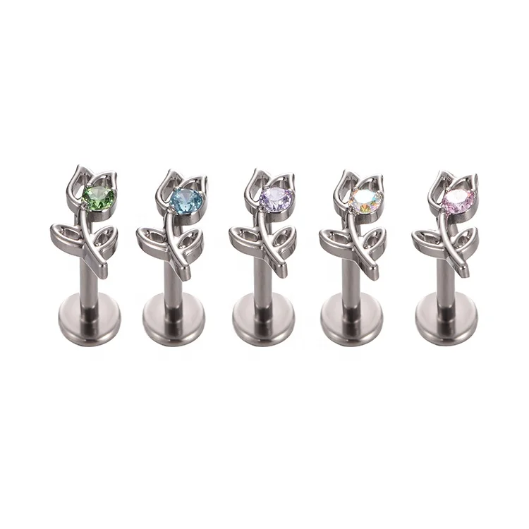 Astm f136 Titanium Tulip Flower Shaped Ear Piercing Wholesale Piercing Body Jewelry
