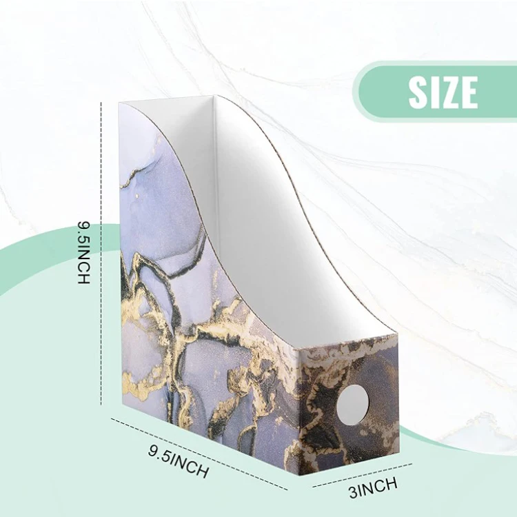 Marble Pattern Magazine Holder Gold Glitter Corrugated Board Book Bins Foldable Magazine Organizer Box Book File Folder Holder