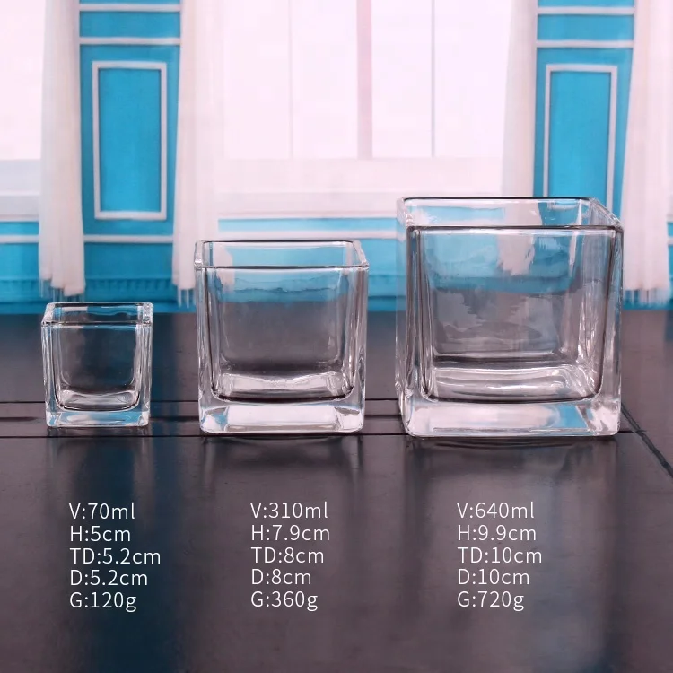 factory supply square shape clear glass 150ml 5oz candle container cubic shape glass candle jar soy wax candle holder
