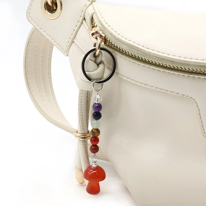 2024 Key pendant Natural Crystal Colorful Stone 2cm Mushroom Keychain Bag Accessories Gift Wholesale