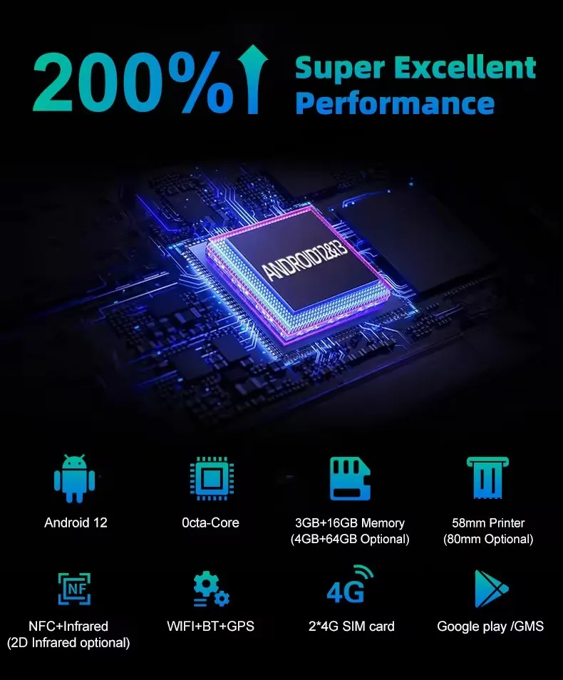 Android 12.0 USB BT WIFI 8 Inch Payment Mobile Smart Handheld Cash Register Portable Handheld Touch Screen Pos Machine with NFC