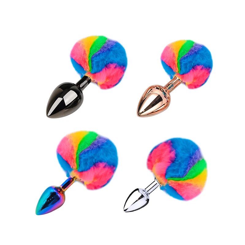 2021 New Rainbow Butt Plug Adult Anal Sex Toys Bunny Tail Butt Plug for Anal Play