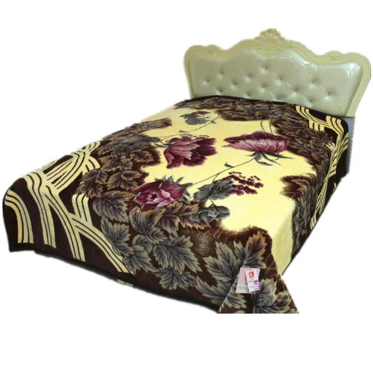 LG1720 LORENDA custom logo printed plush 6 kg double ply discounts king size throw blankets wholesale solid floral raschel blanket
