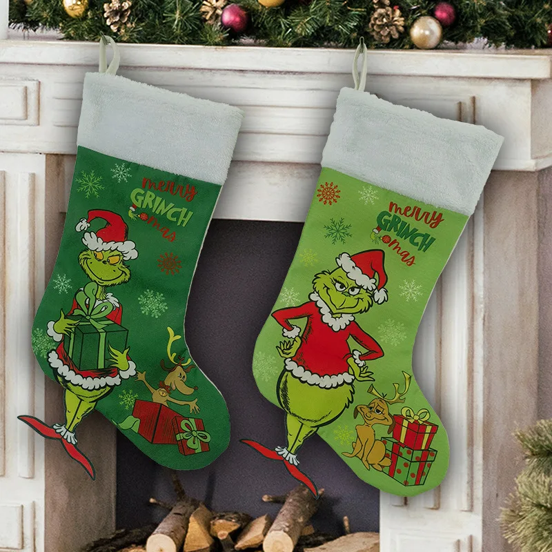 2024 Greench Grinchh Christmas Socks Packs Gift Set Hanging Ornament Decoration Christmas Candy Socks Christmas Table Set
