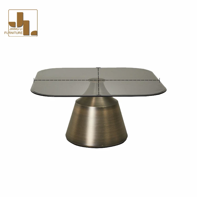 Nordic style hotel living room bronze coffee table furniture metal frame glass top coffee table set