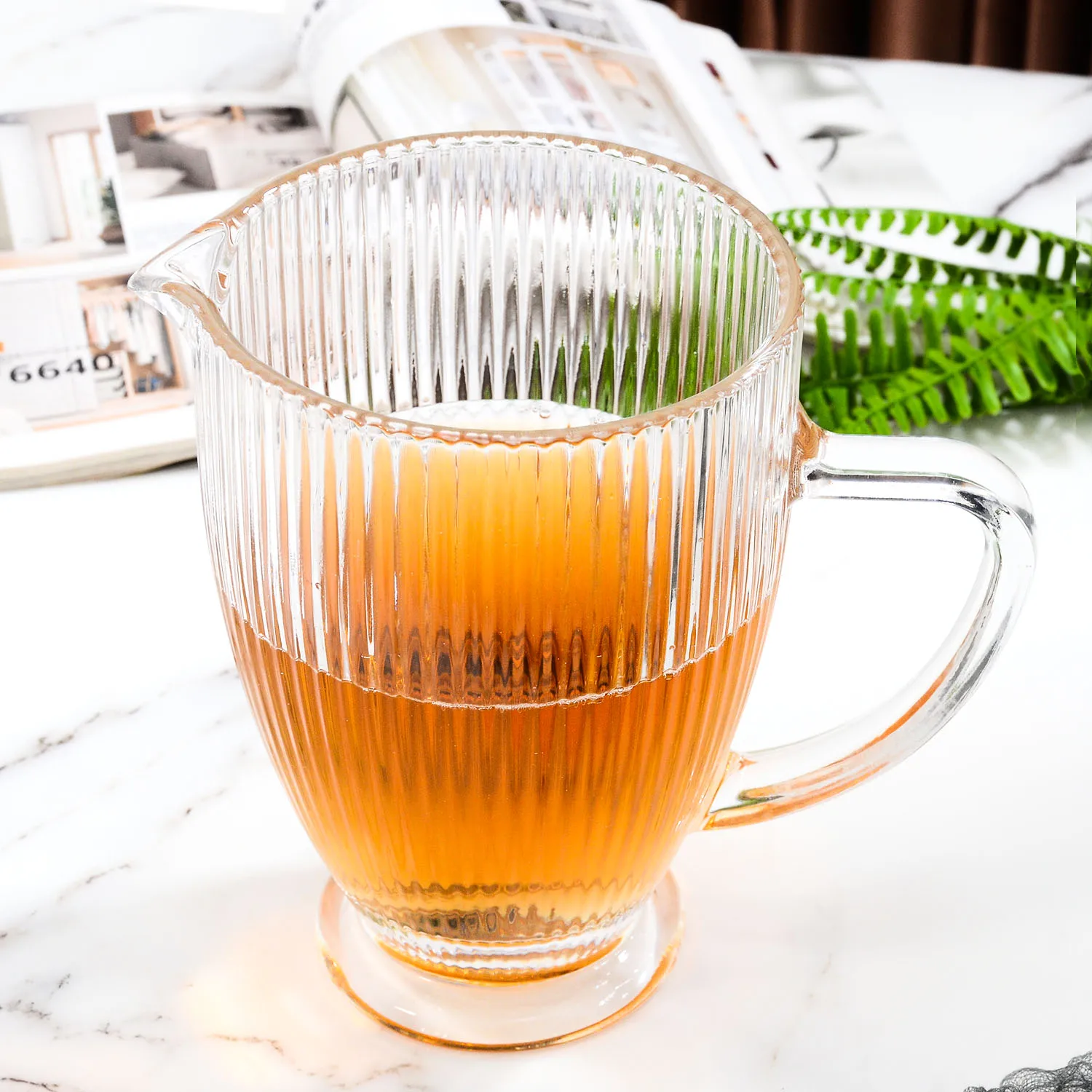 Samlife Wholesale Custom Logo Printed Ribbed Glass Beer Jug and Glasses Set